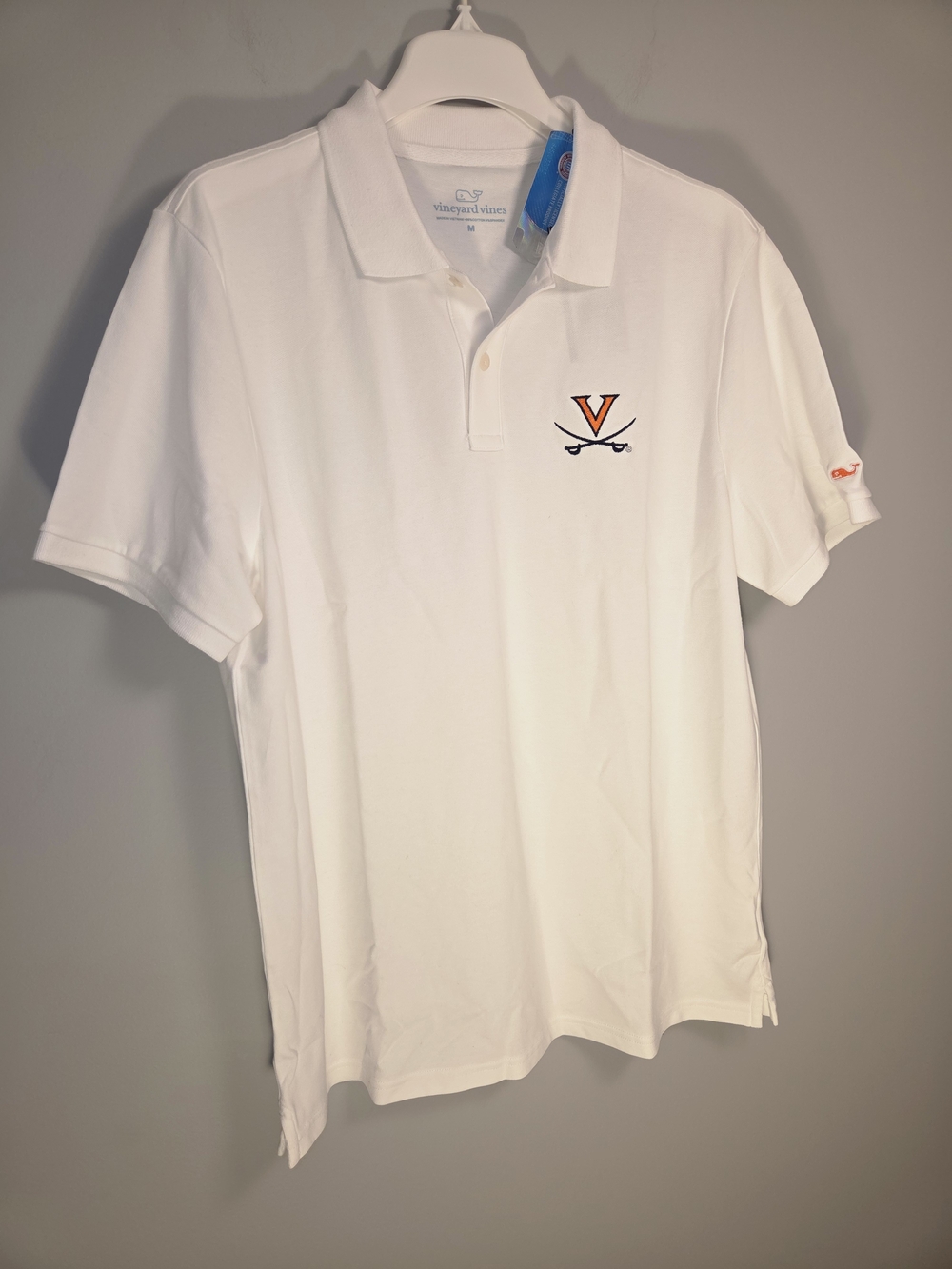 Vineyard Vines Men’s Size M White Cap Stretch Pique Polo College Virginia UVA.